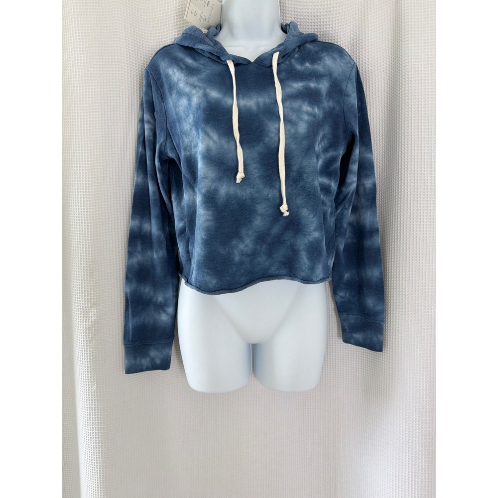 Alternative Apparel Women Blue Tie Dye Cropped Hoodie Raw Hem Small NWT